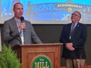 Pacific Power Sponsor Sam Carter & Mayor Callaway at Podium of Student Contest Luncheon